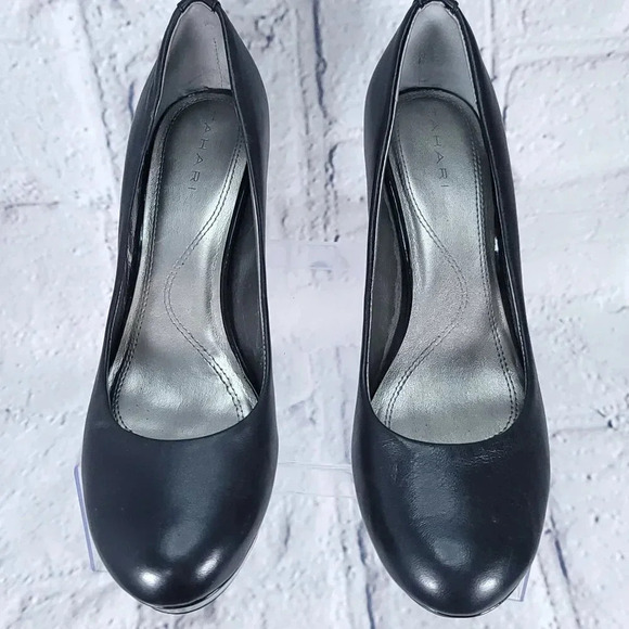 Tahari SOPHIA Black Leather Platform‎ Pump Heels Women's Sz 9 Classy Chic Office - Picture 3 of 10